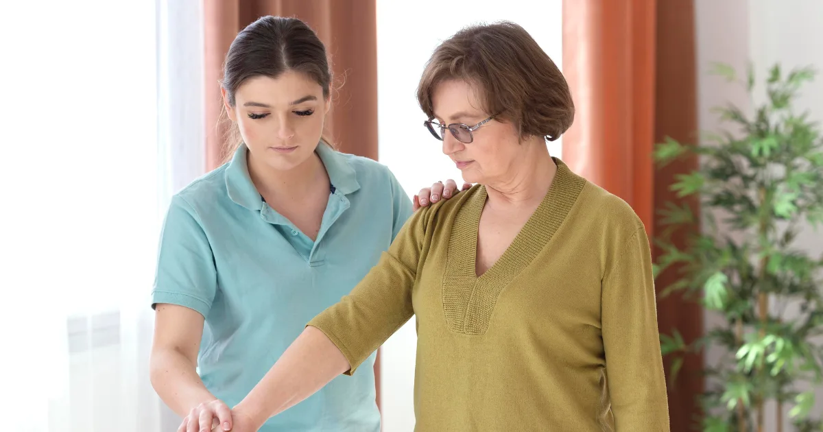 Ataxia patient receiving physiotherapy support to improve balance and coordination.