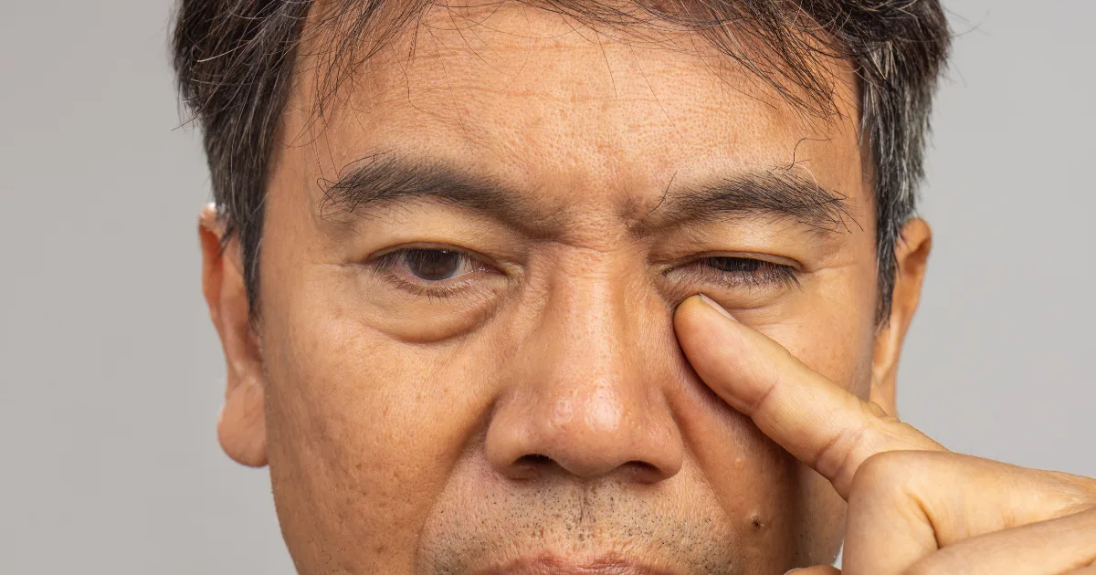 Tourette Syndrome patient experiencing facial tic or involuntary eye movement.