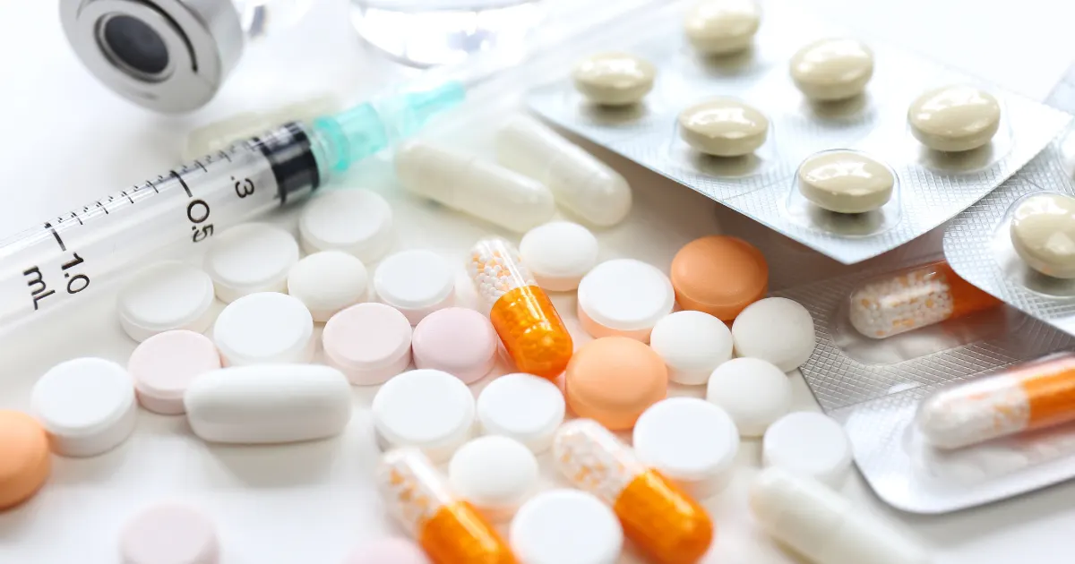 Various PSP medications including tablets, capsules, and syringes used to manage symptoms of Progressive Supranuclear Palsy