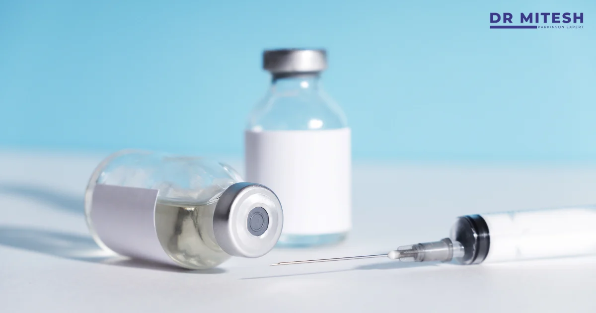 Vials and syringe used for Botulinum Injections, commonly known as Botox, shown in a clinical setting for neurological treatment.